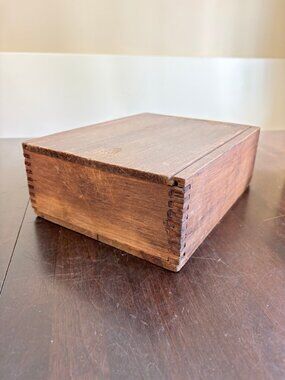 Vintage Finger Joint Wooden Slide Lid Box Handmade